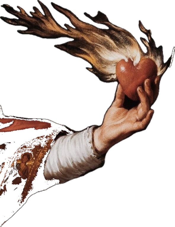 A hand offering a heart wreathed in flame
